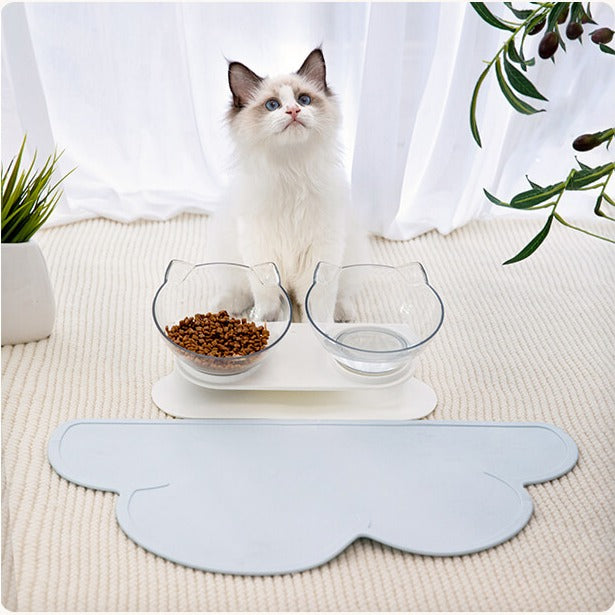 Dog Bowls with Mat,Tilted Cat Bowl Set with Silicone Mat for Food and  Water,Non