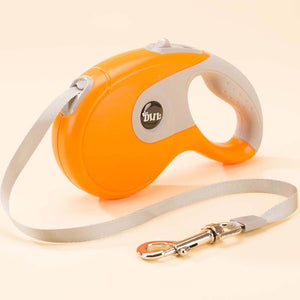 retractable dog leash orange grey