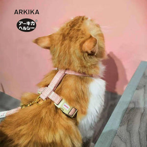 Arkika-Cat-Harness-and-Leash-travel-cat-harness-luxury-cat-harness-softcat-harness-plaid-orange-cat