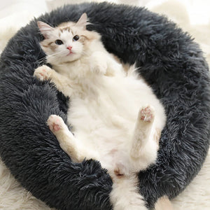 marshmallow cat bed round plush bed dark grey